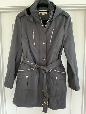 NWT Michael Michael Kors Women's Hooded Belted Trench Coat - Gray